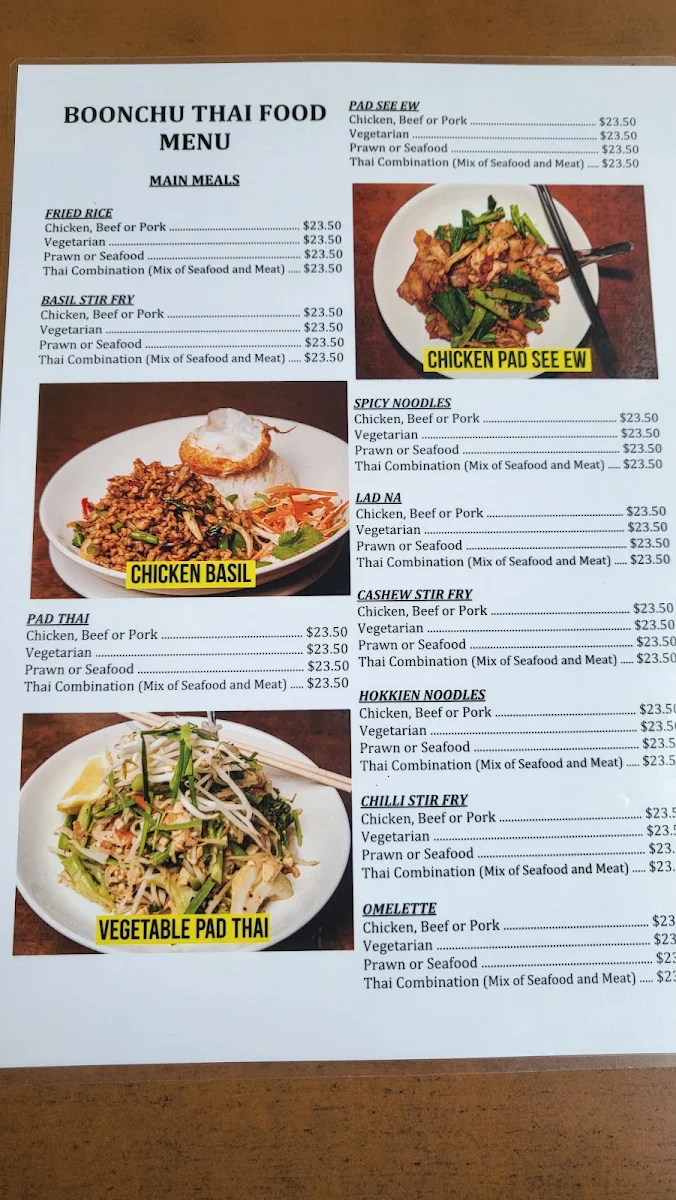 Menu, Boonchu Thai Food