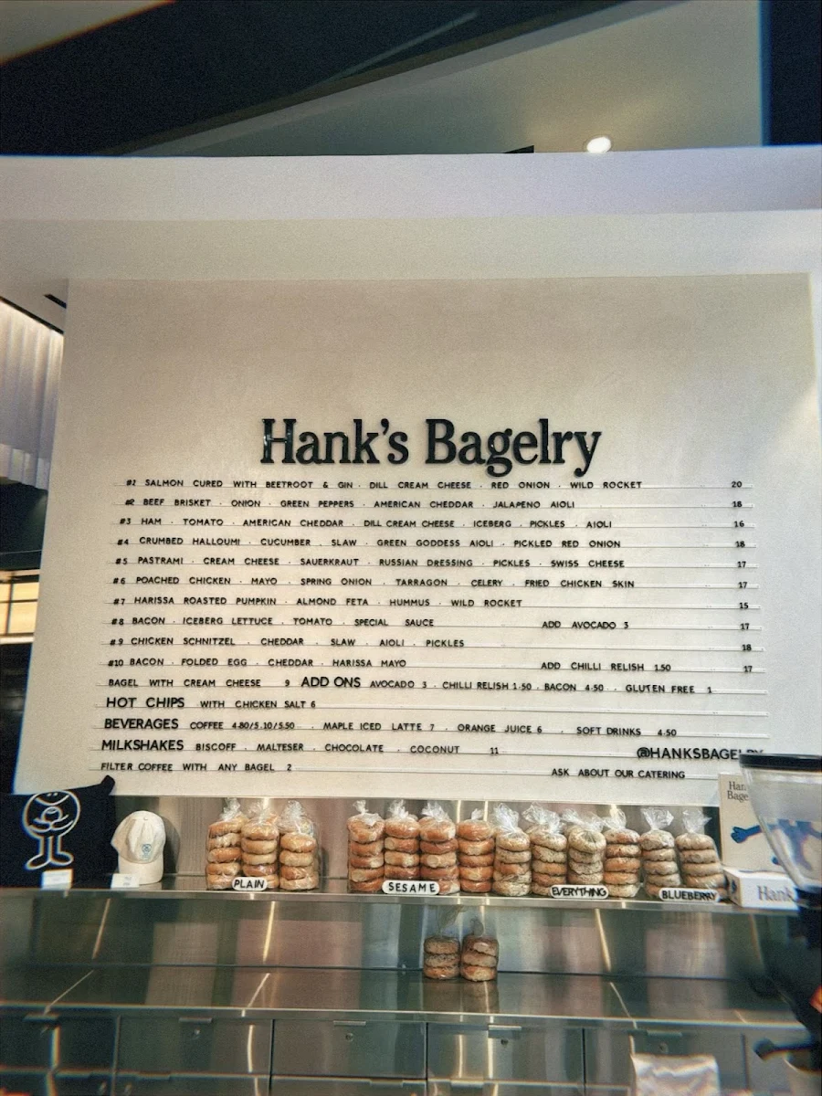Menu, Hank's Bagelry - Chadstone