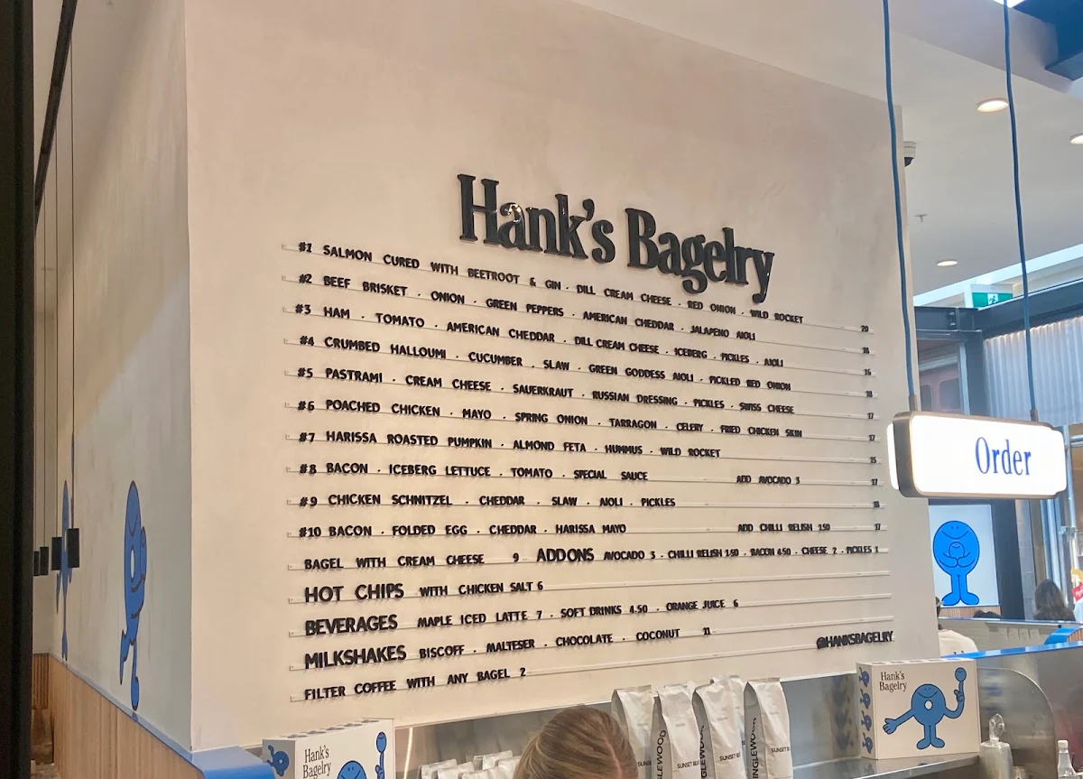 Menu, Hank's Bagelry - Chadstone