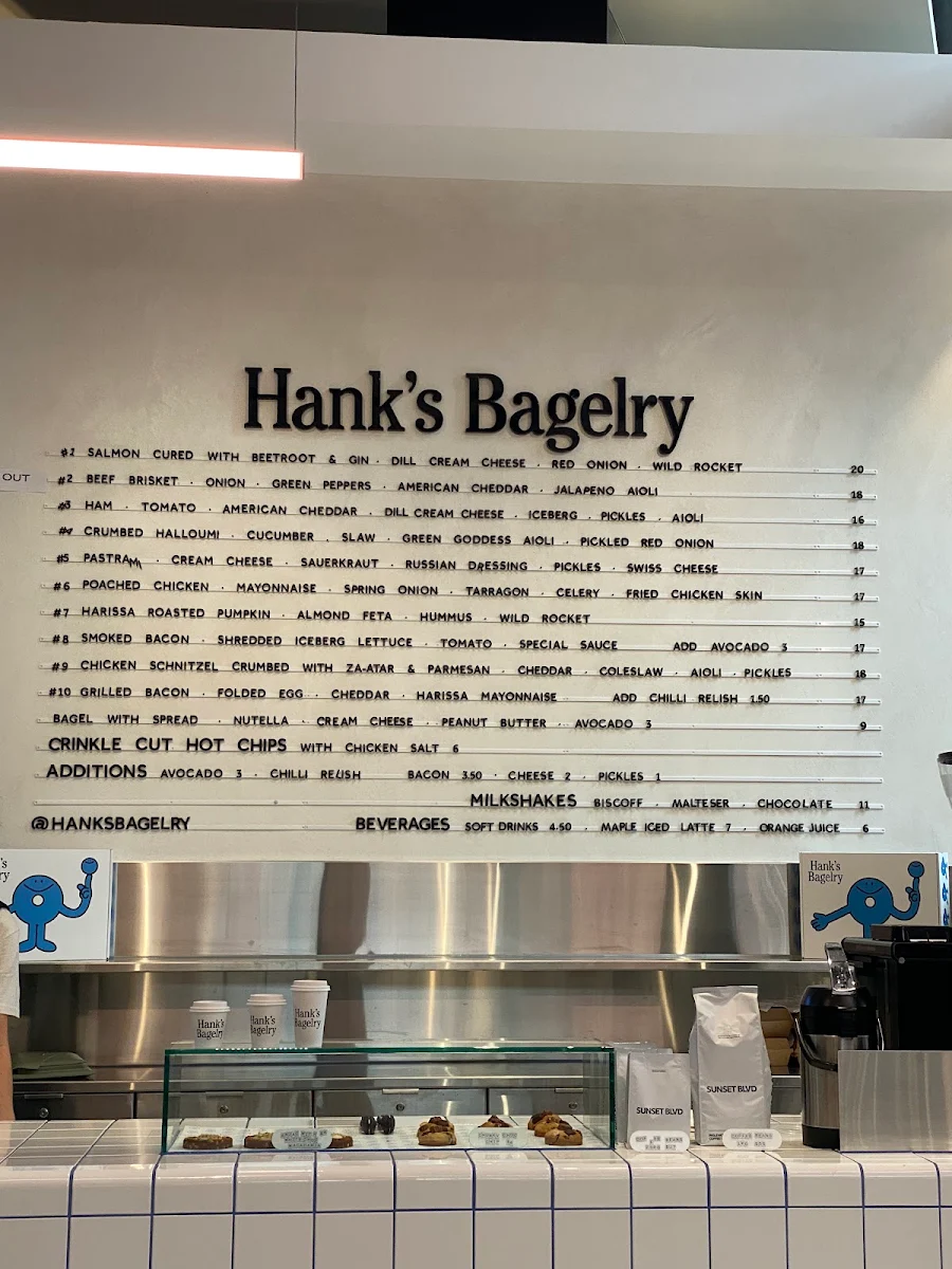 Menu, Hank's Bagelry - Chadstone