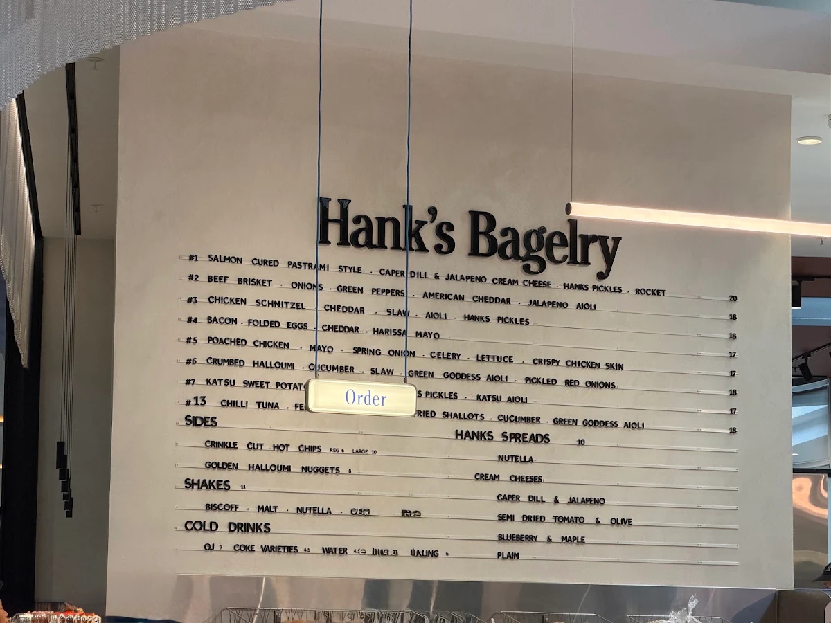 Menu, Hank's Bagelry - Chadstone