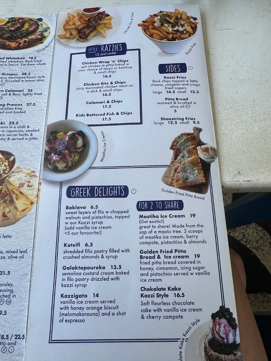 Menu, Kazzi Beach Greek Balmoral