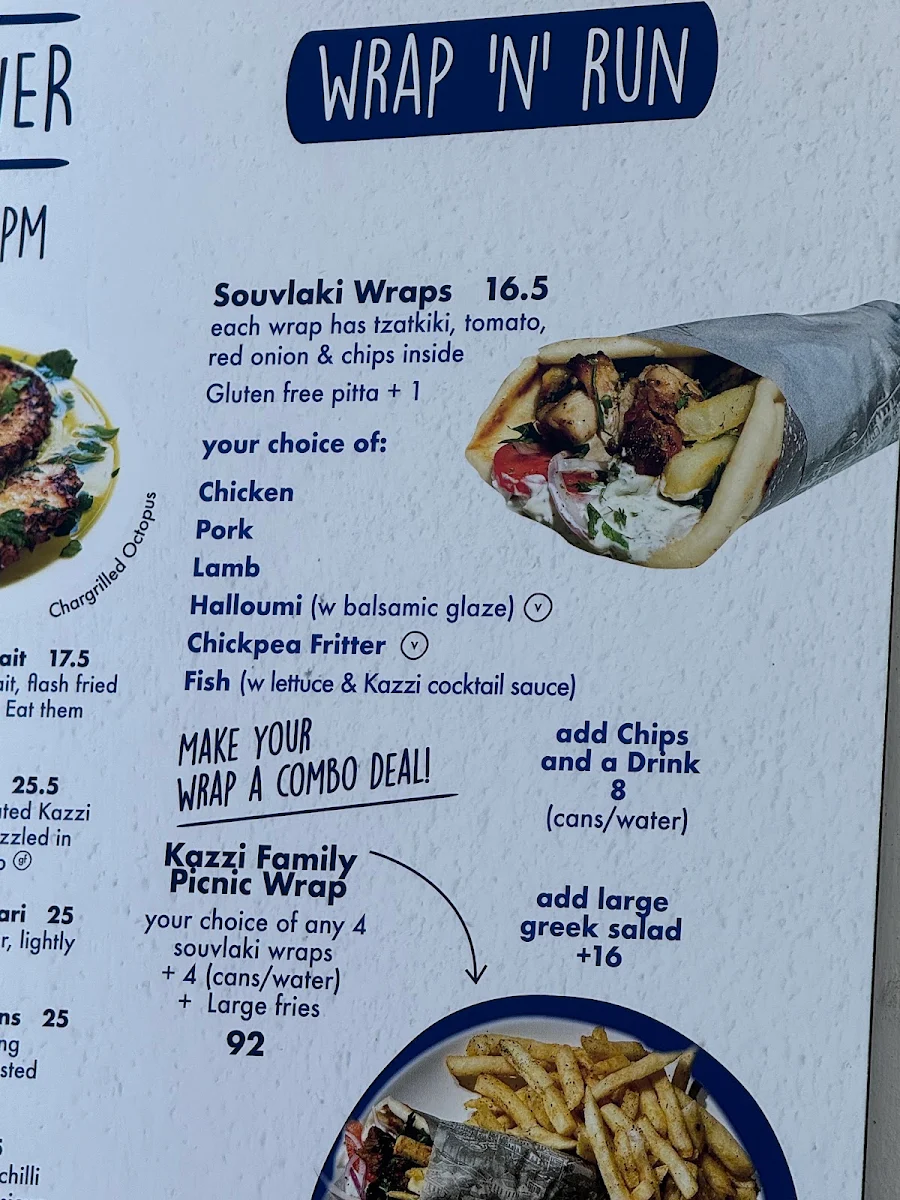 Menu, Kazzi Beach Greek Balmoral