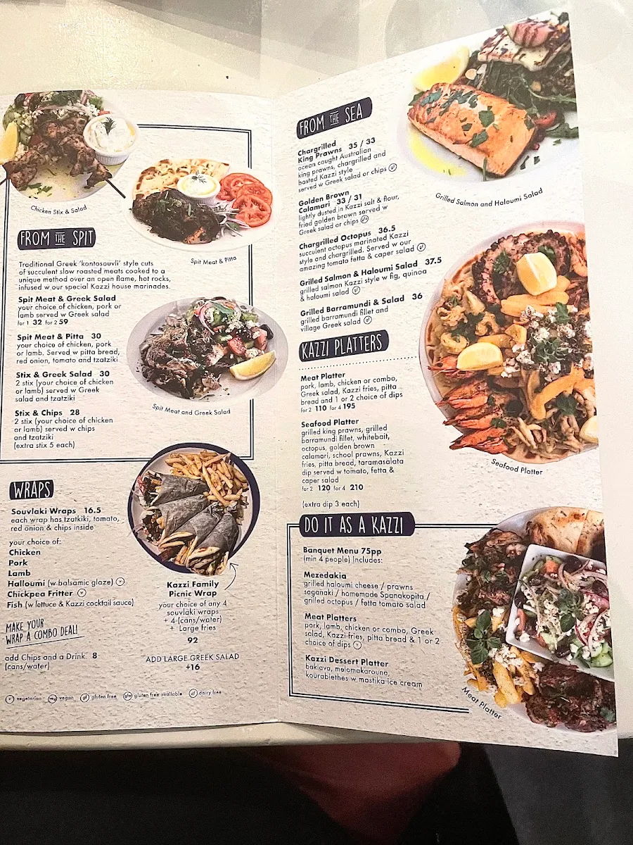 Menu, Kazzi Beach Greek Balmoral