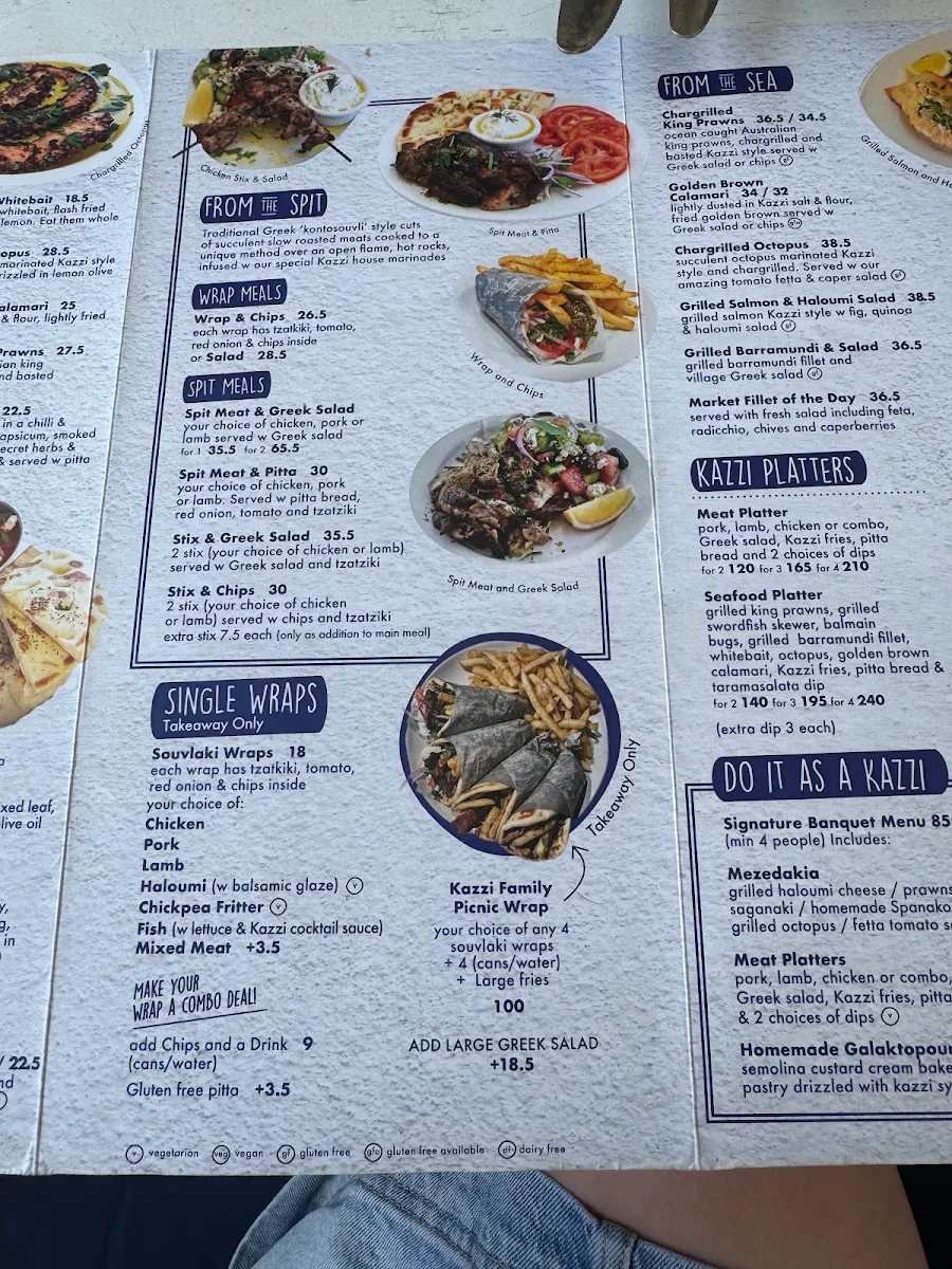 Menu, Kazzi Beach Greek Balmoral