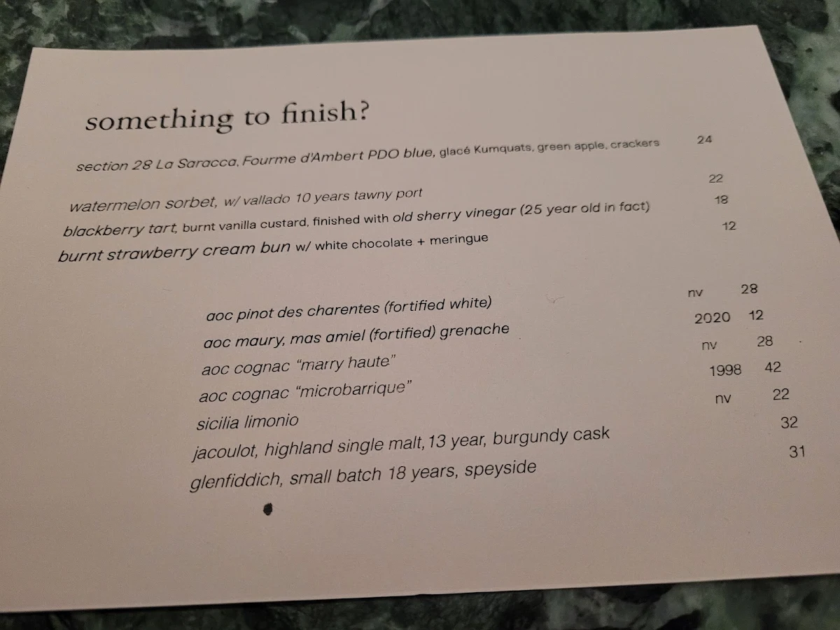 Menu, Essa Restaurant & Wine Bar