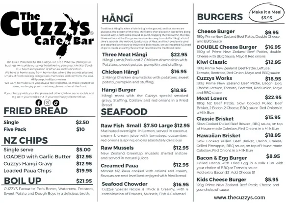 Menu, The Cuzzy's