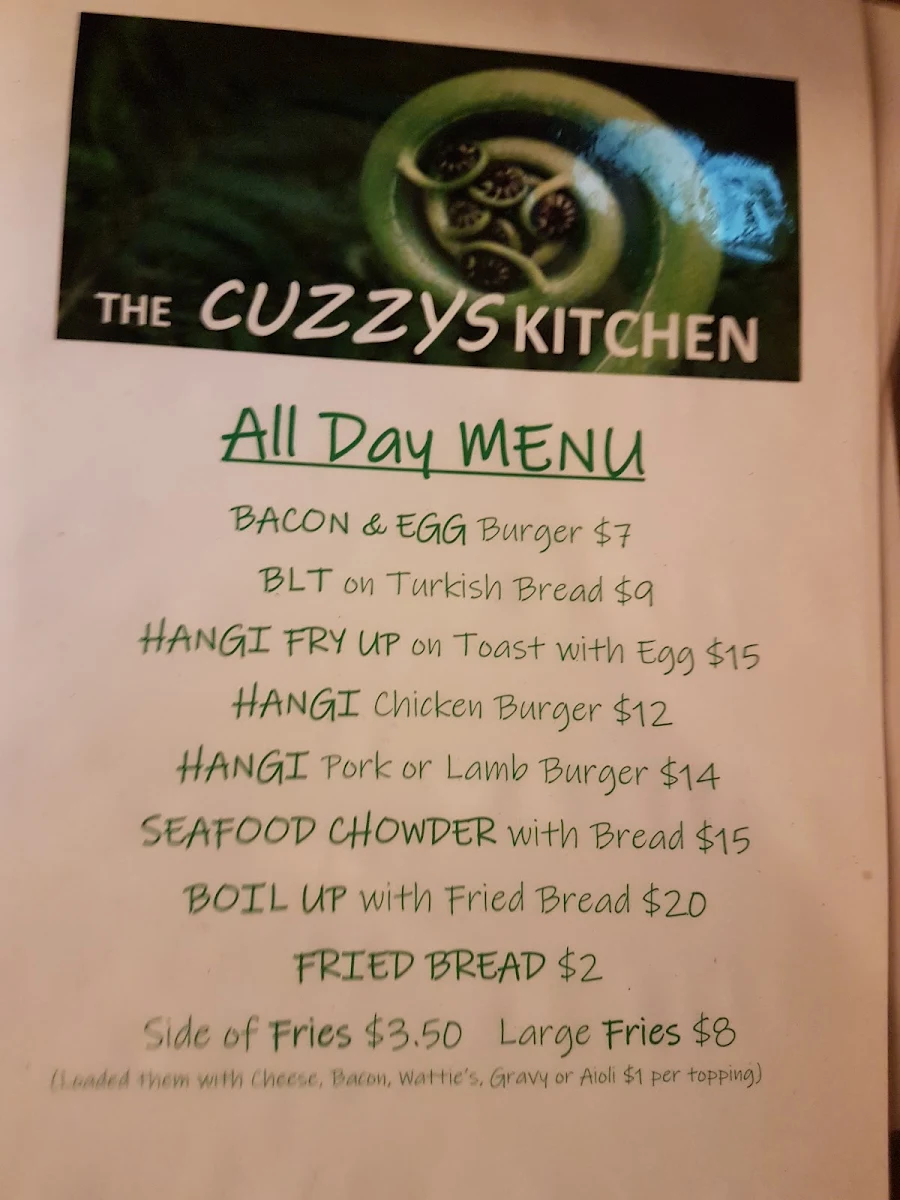 Menu, The Cuzzy's