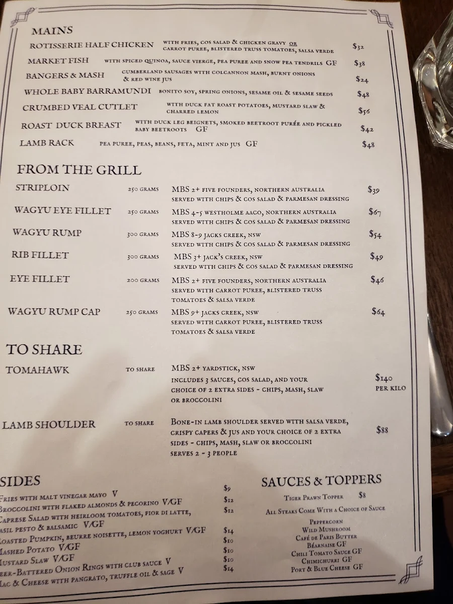 Menu, Port Office Hotel