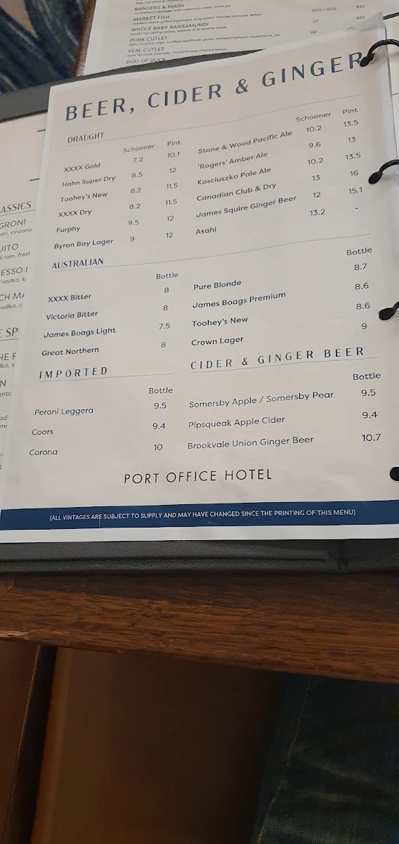 Menu, Port Office Hotel