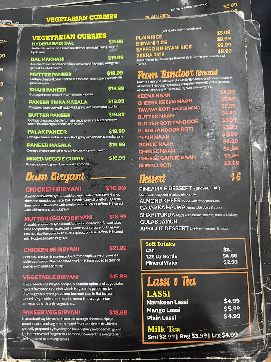 Menu, Indian Biryani Restaurant Rockdale