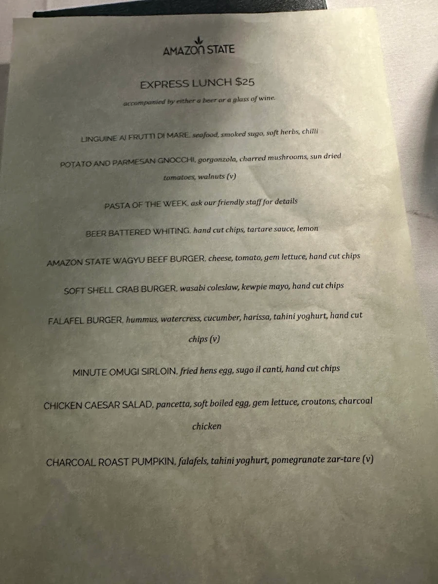 Menu, Amazon State Restaurant