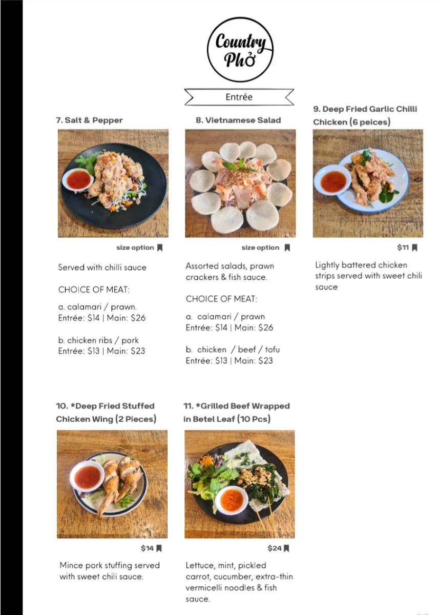 Menu, Country Pho