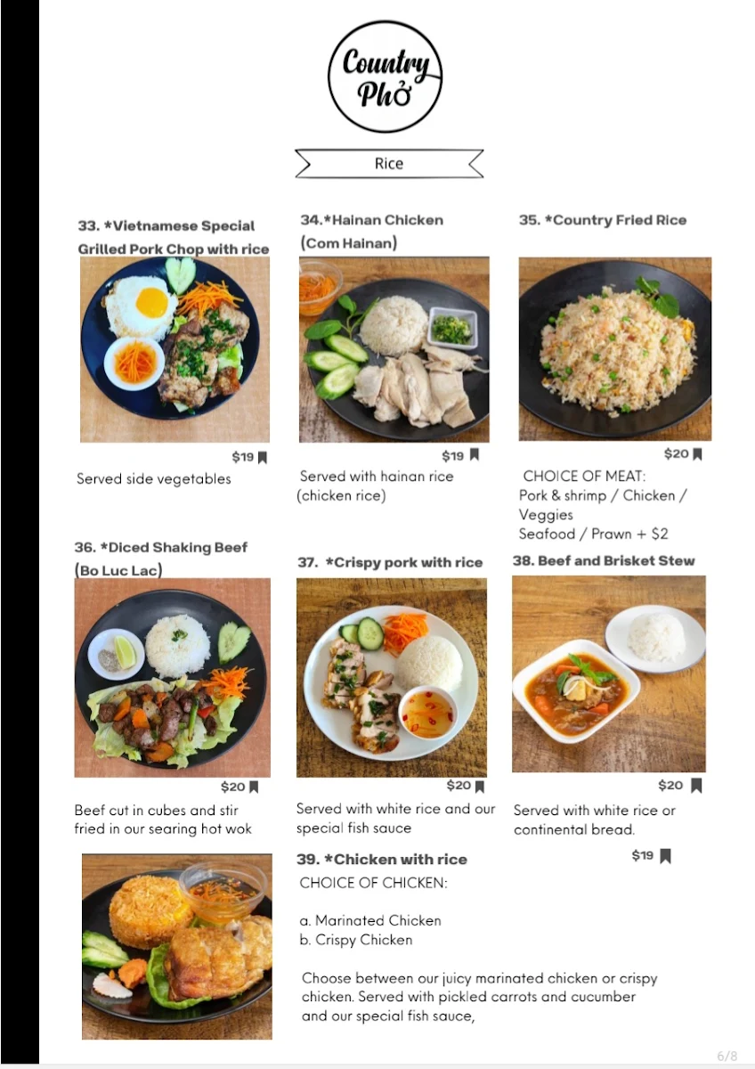 Menu, Country Pho