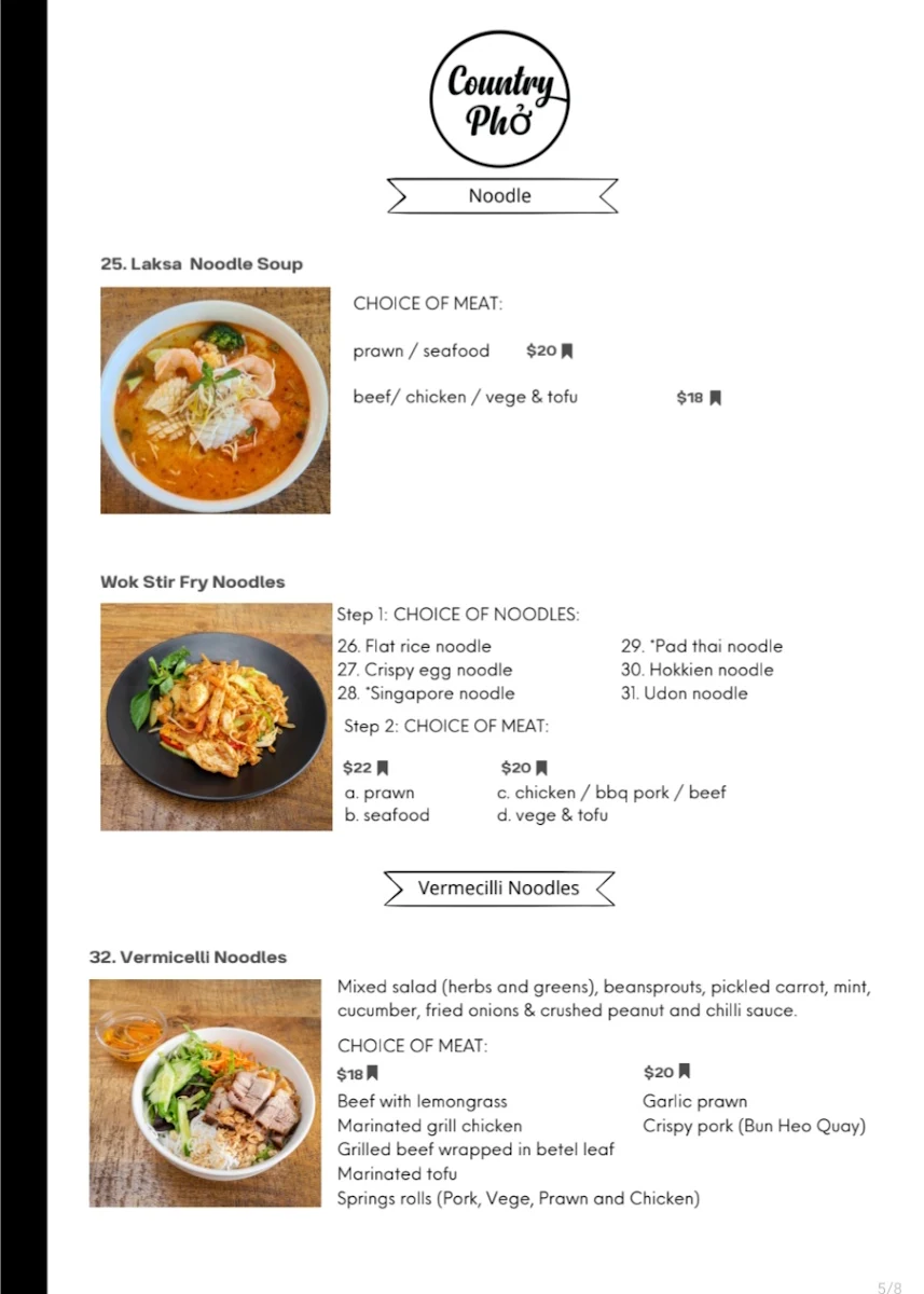 Menu, Country Pho