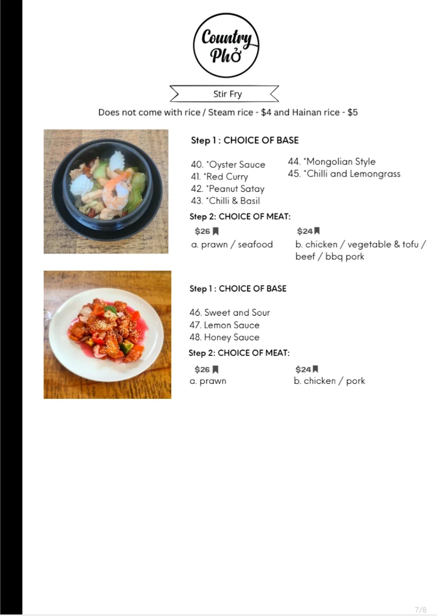 Menu, Country Pho
