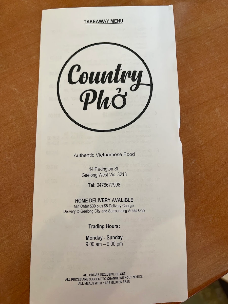Menu, Country Pho