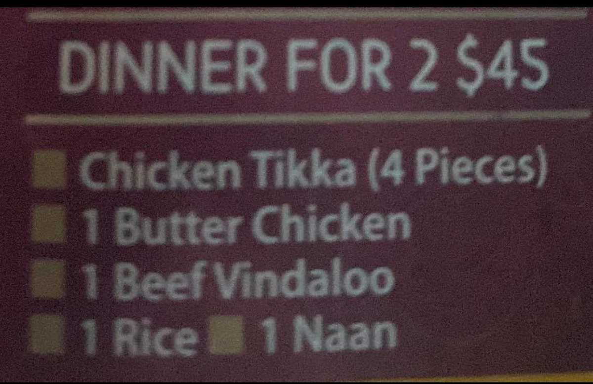 Menu, Dhaka Cafe