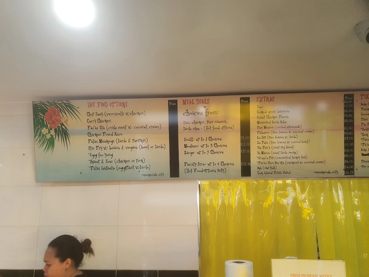 Menu, Le Sunrise Polynesian Takeaway Northside