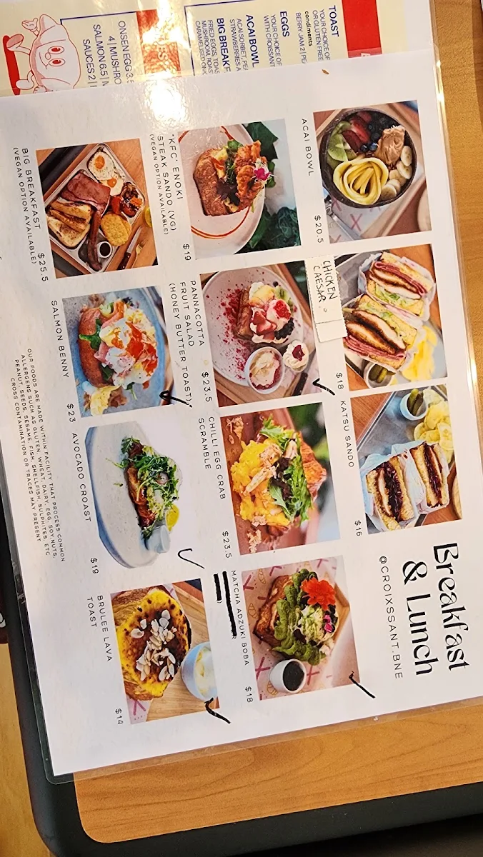 Menu, Croix Croissant Hillcrest