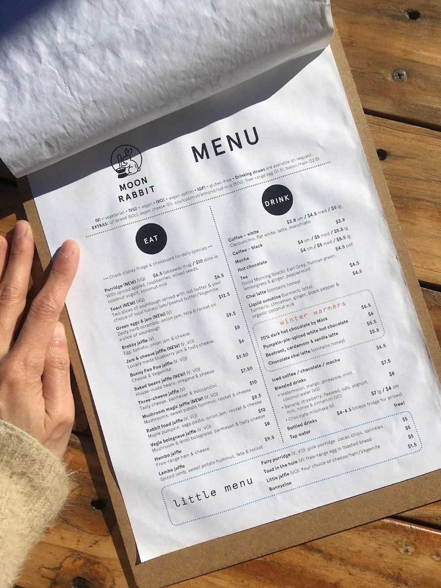 Menu, Moon Rabbit Cafe