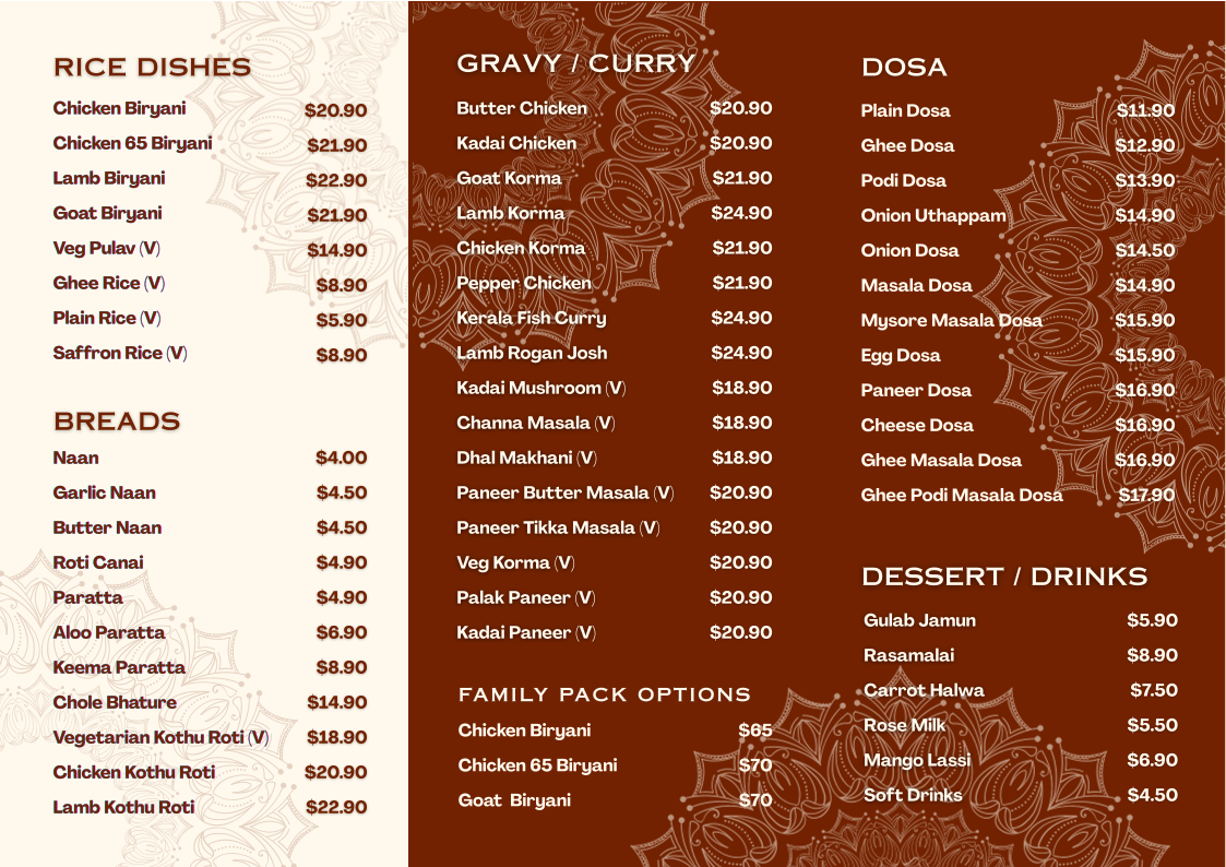 Menu, āhāra dining