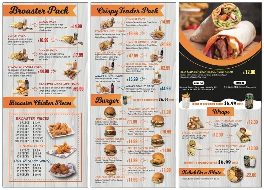 Menu, Broaster Chicken Minto