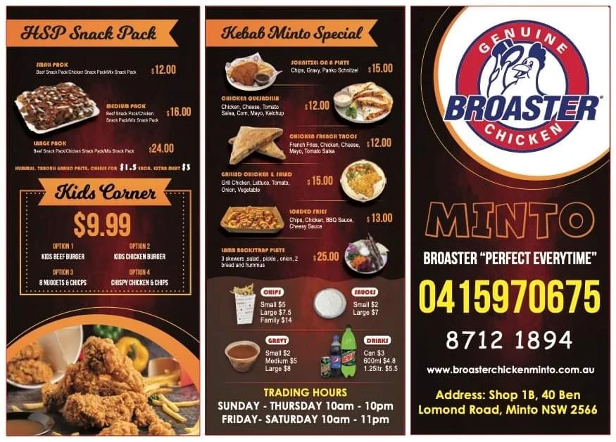 Menu, Broaster Chicken Minto