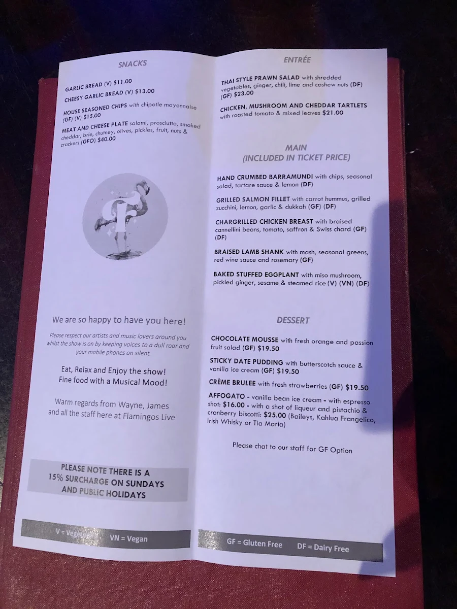 Menu, Flamingos Live
