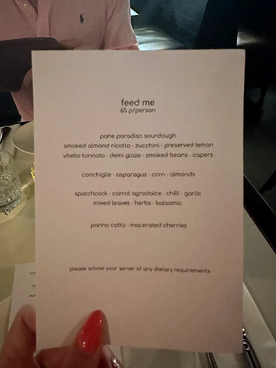 Menu, Restaurant Santino