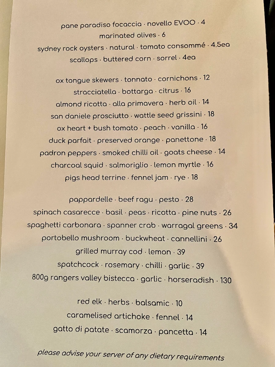 Menu, Restaurant Santino