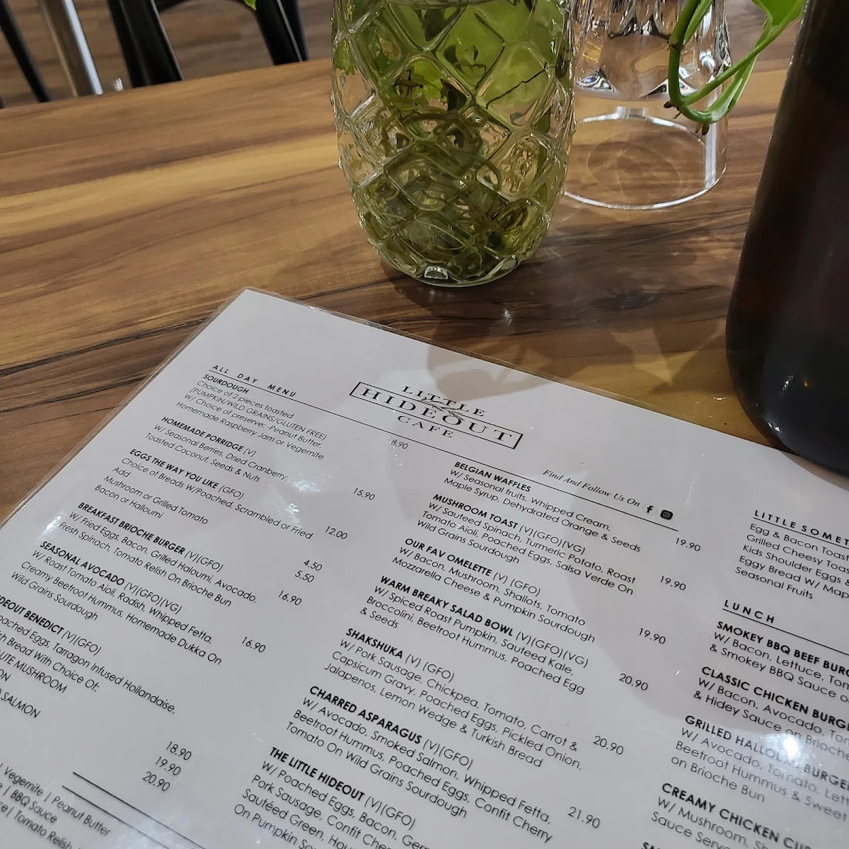 Menu, Little Hideout Cafe