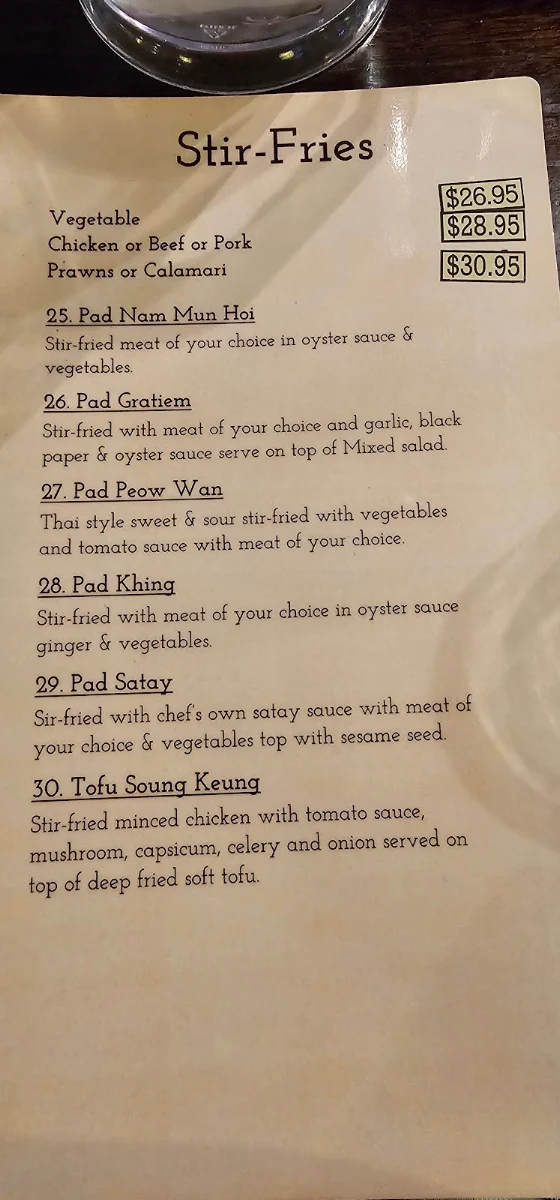 Menu, Ruby Modern Thai