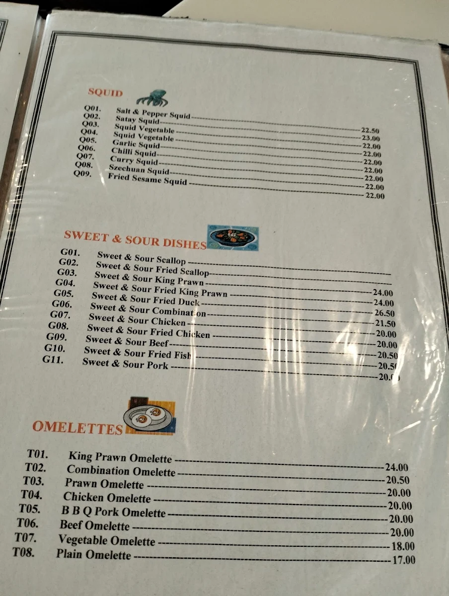 Menu, Ming Dynasty Restaurant