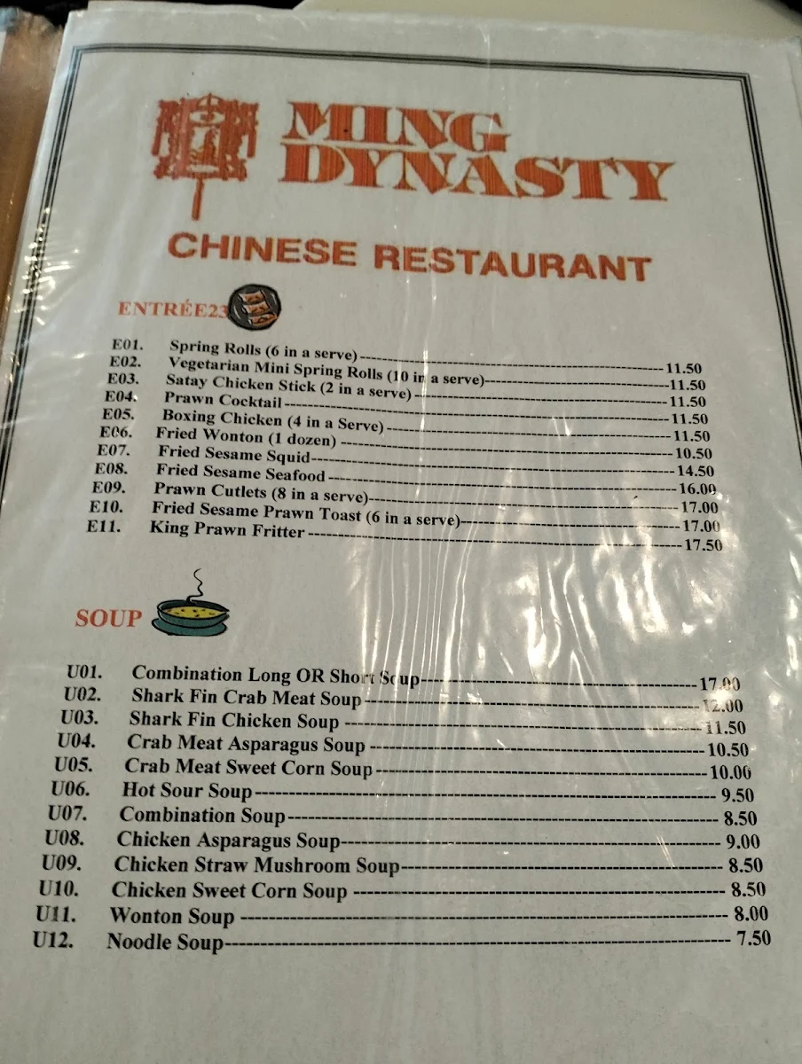 Menu, Ming Dynasty Restaurant