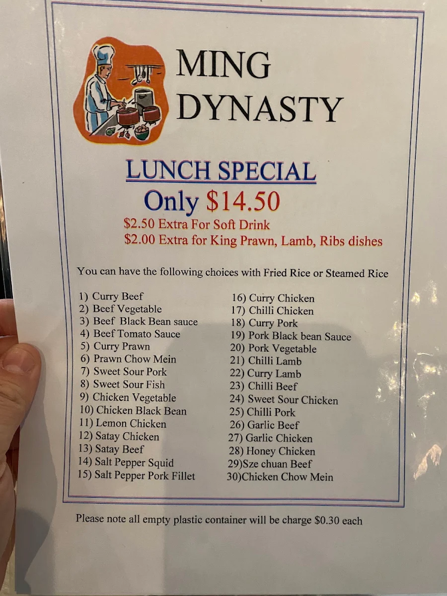 Menu, Ming Dynasty Restaurant