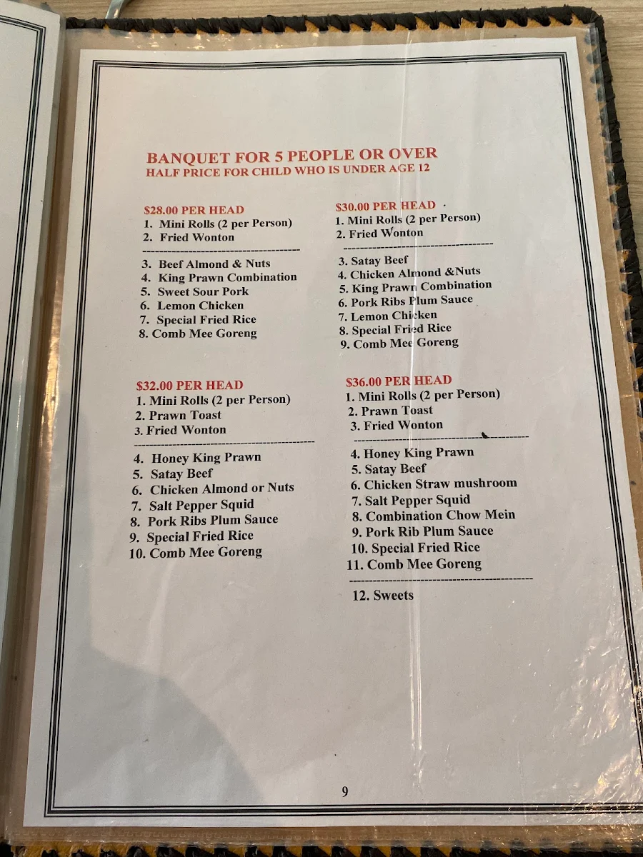 Menu, Ming Dynasty Restaurant