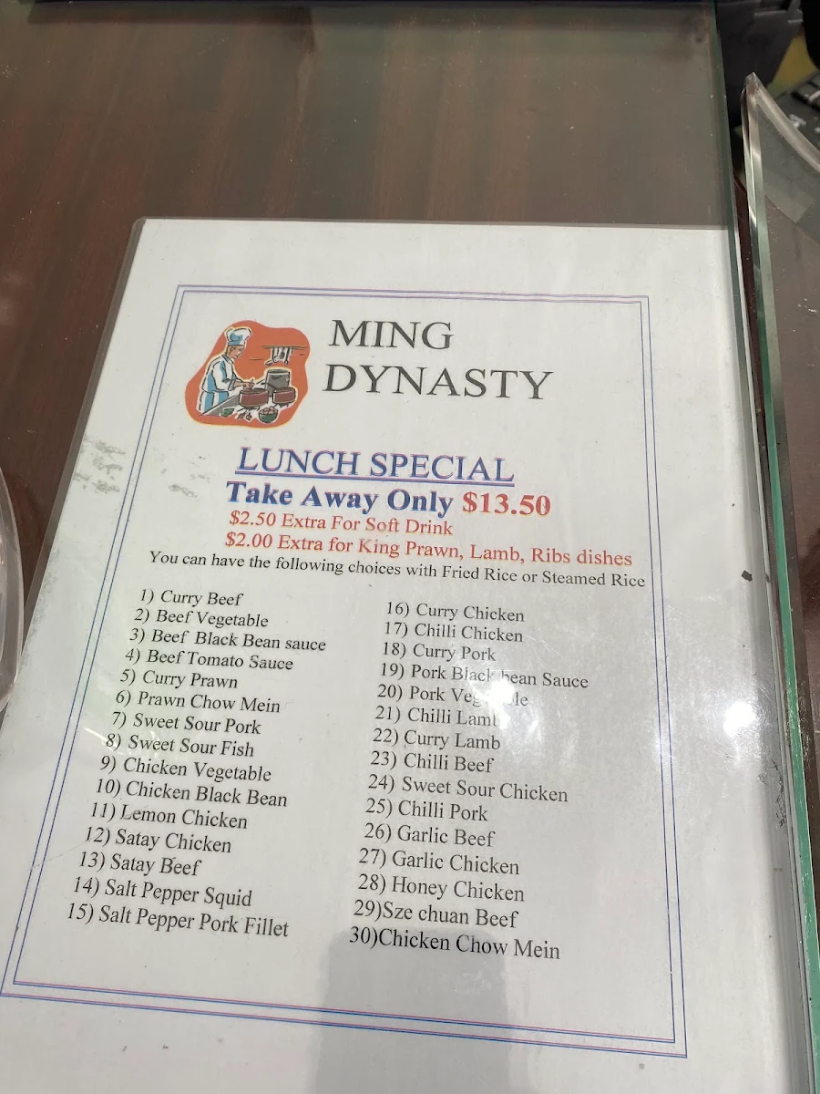 Menu, Ming Dynasty Restaurant