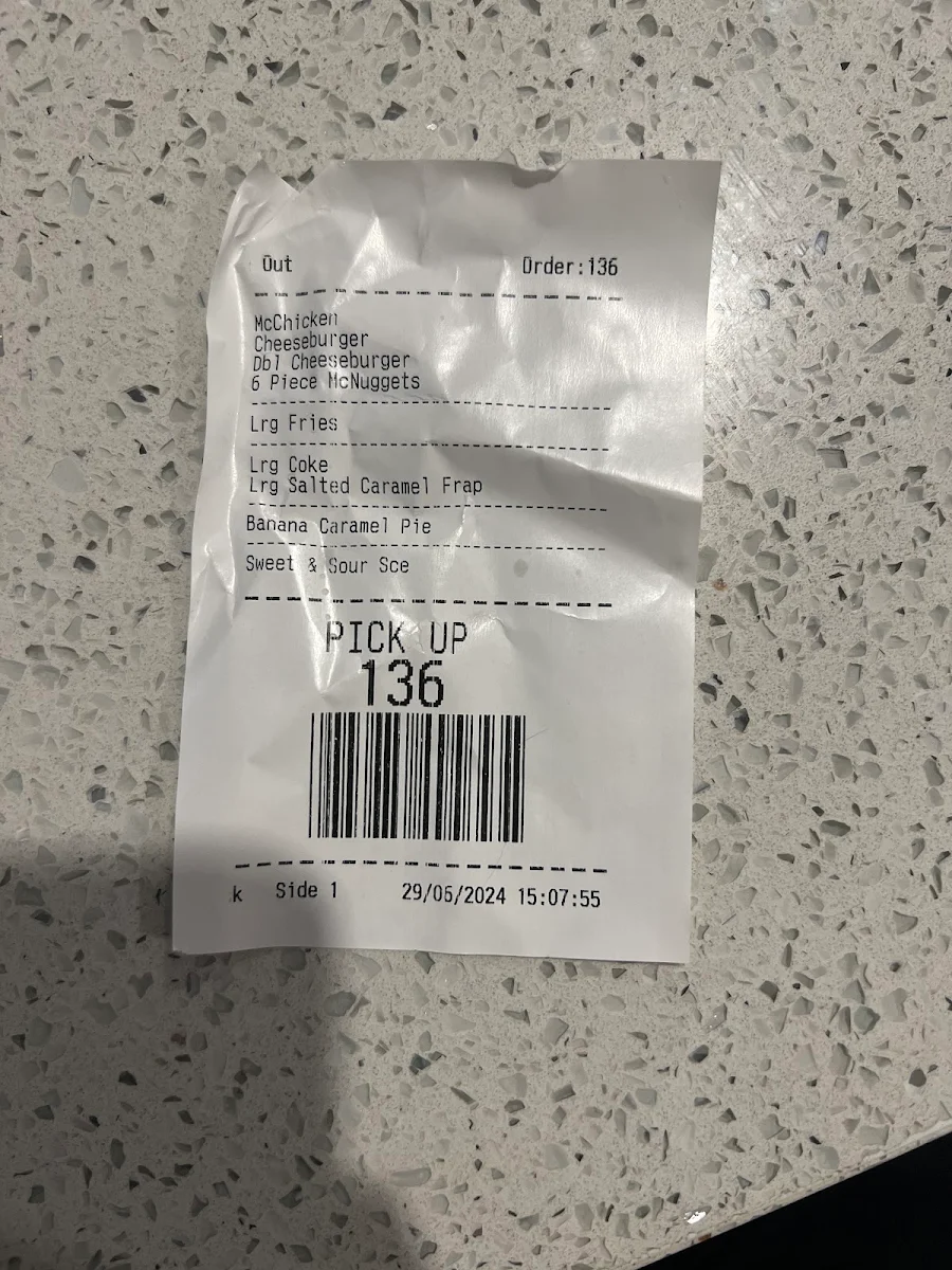 Menu, McDonald's Strath Village