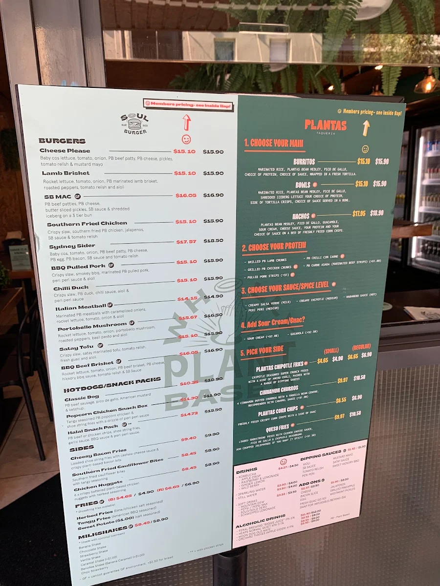 Menu, Soul Burger - Glebe