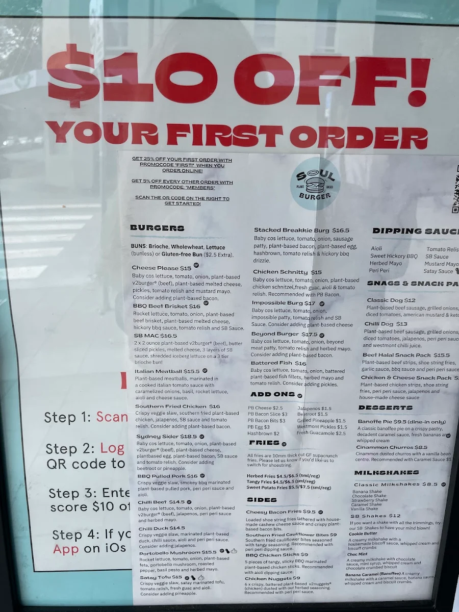 Menu, Soul Burger - Glebe