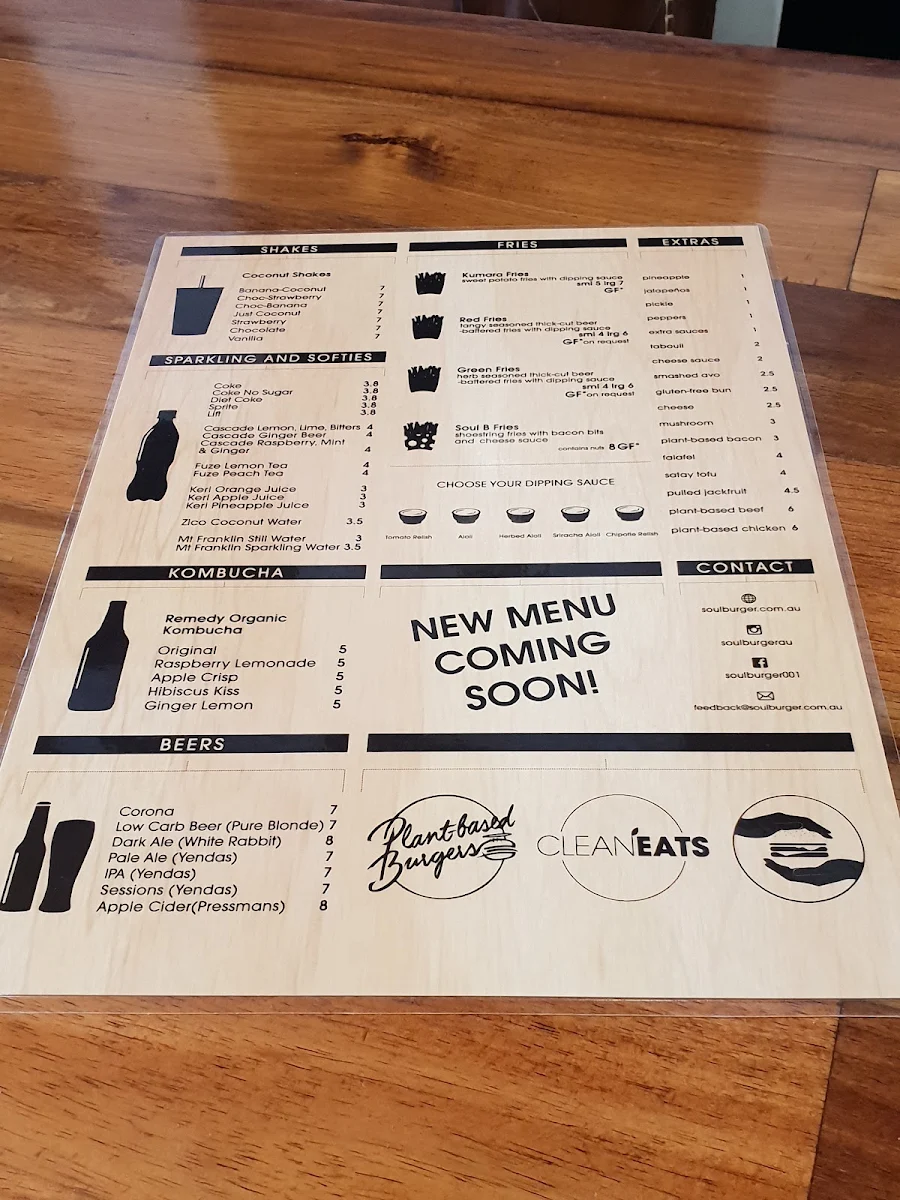 Menu, Soul Burger - Glebe