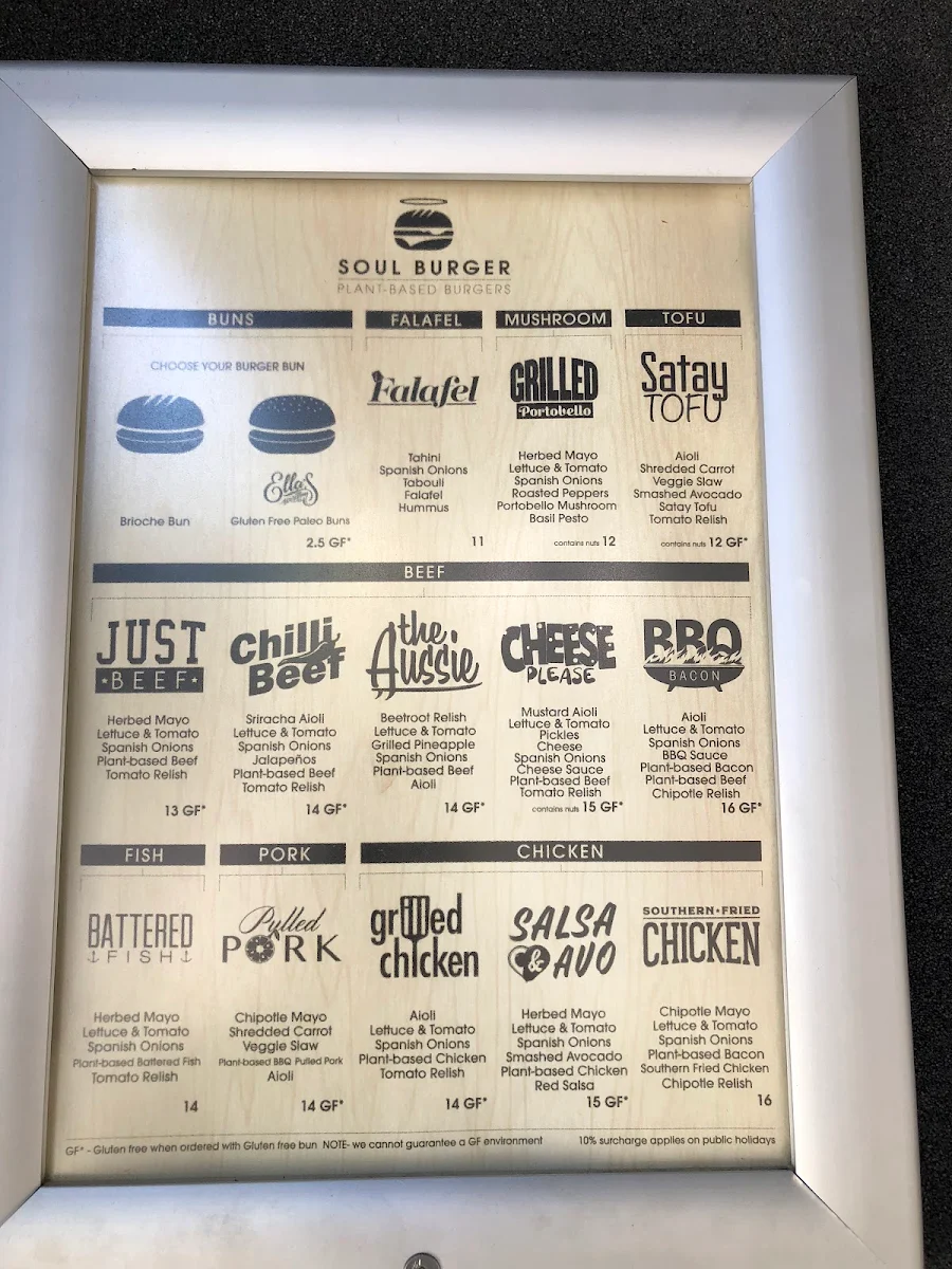 Menu, Soul Burger - Glebe