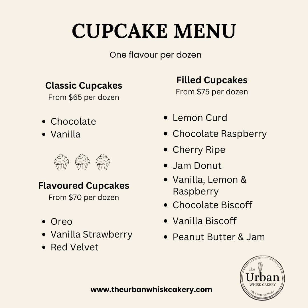 Menu, The Urban Whisk Cakery