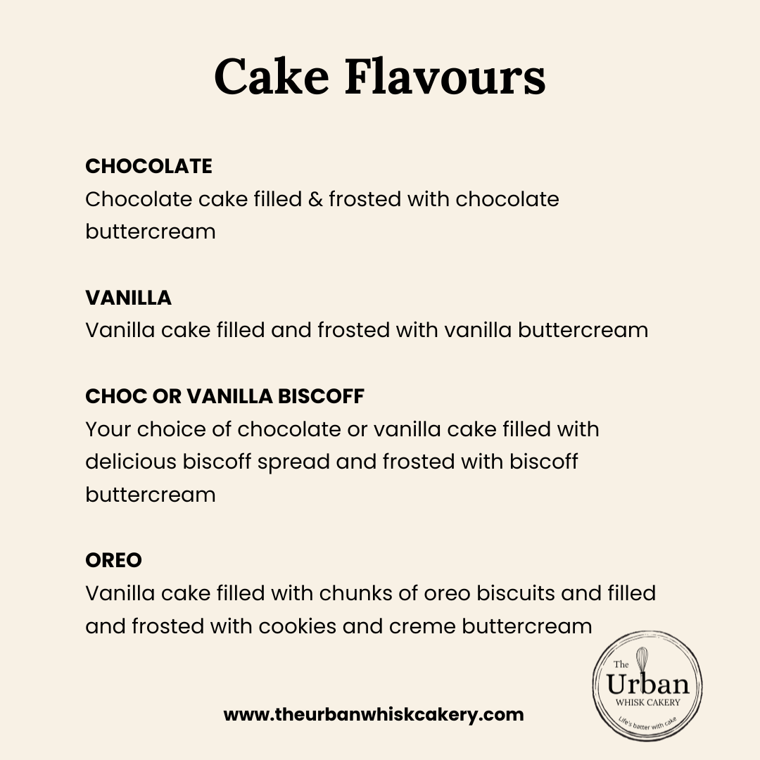 Menu, The Urban Whisk Cakery