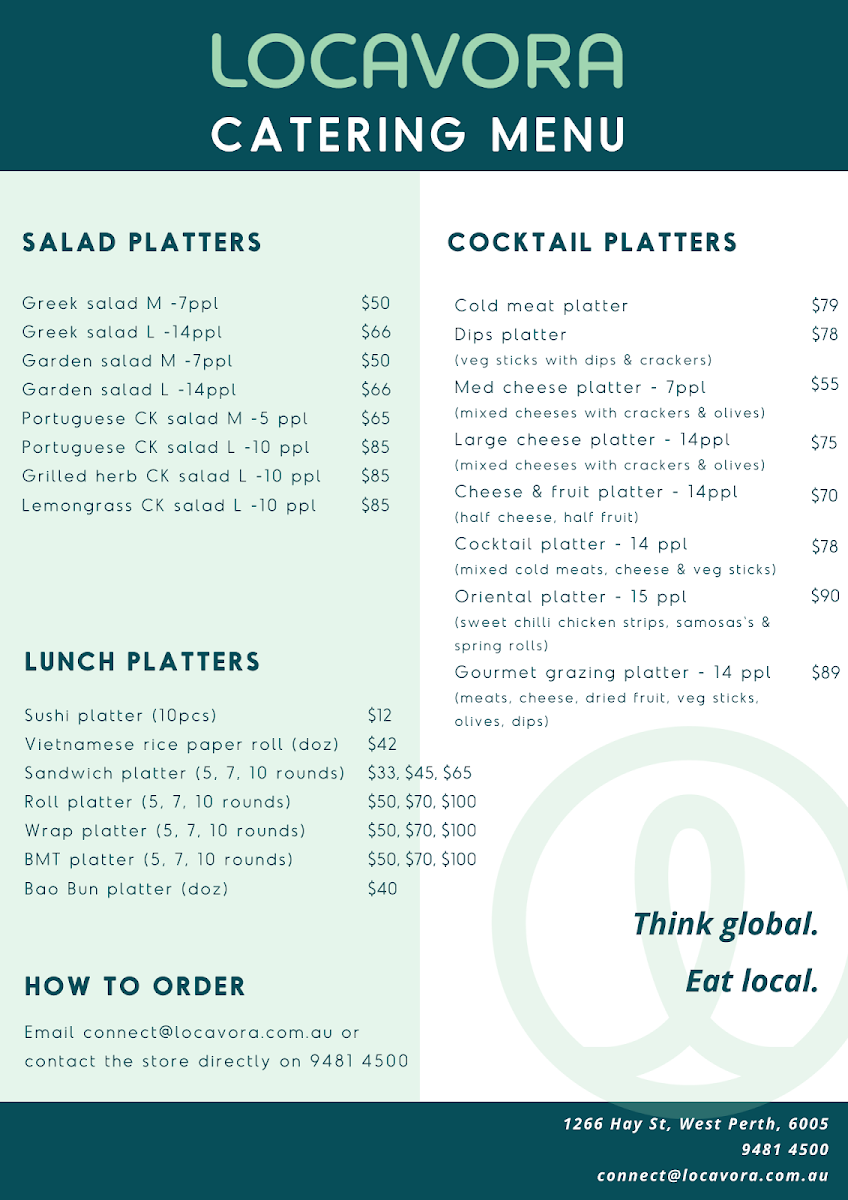Menu, Locavora