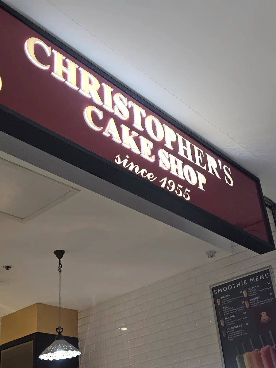 Menu, Christophers Cake Shop Randwick