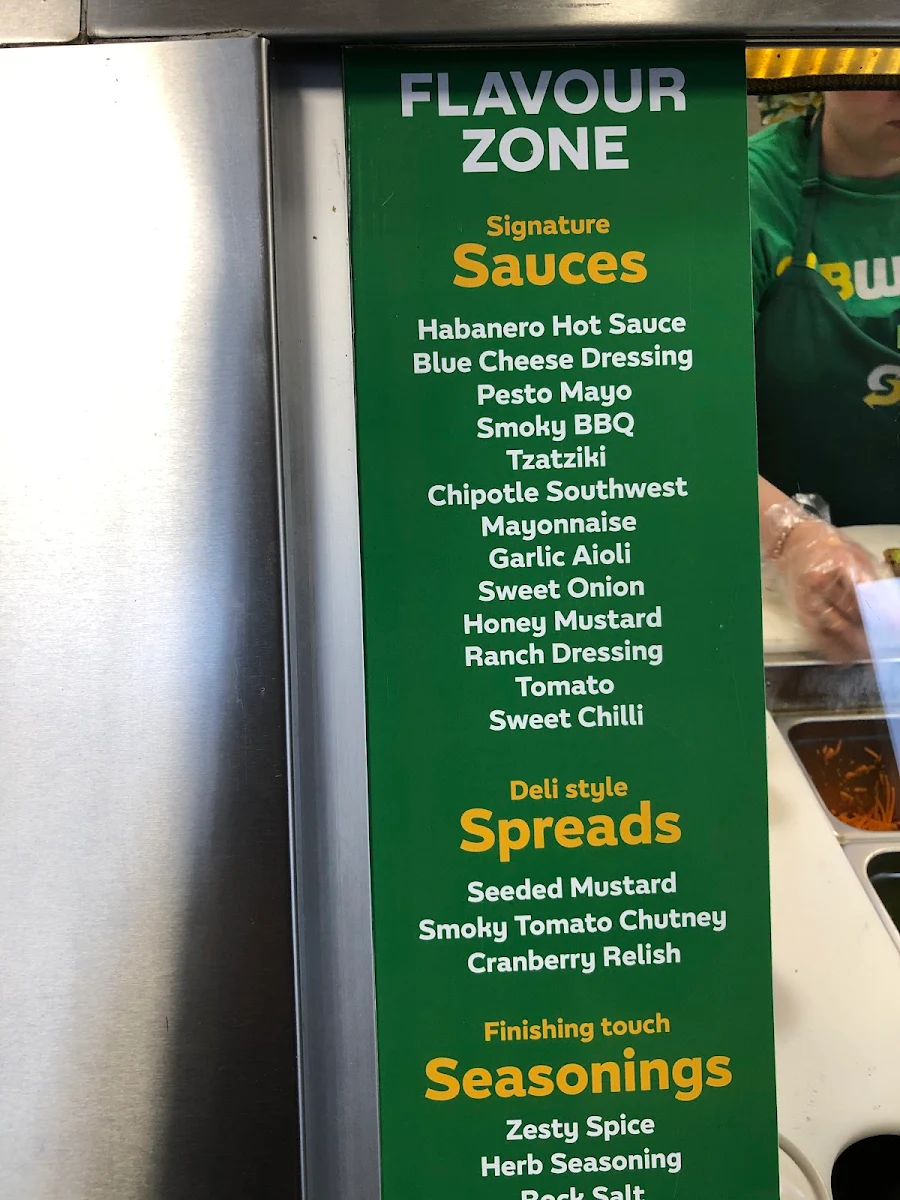 Menu, Subway