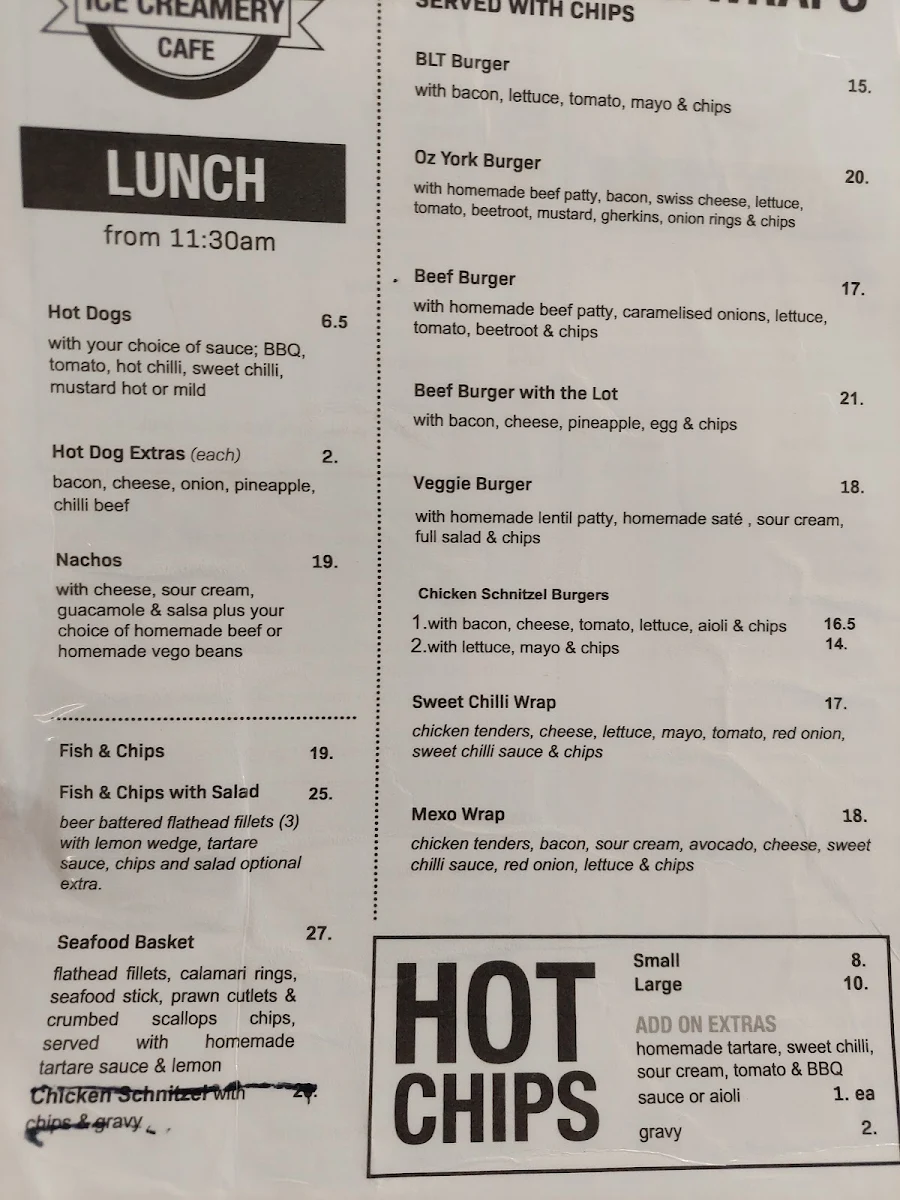 Menu, Narooma Ice Creamery Cafe