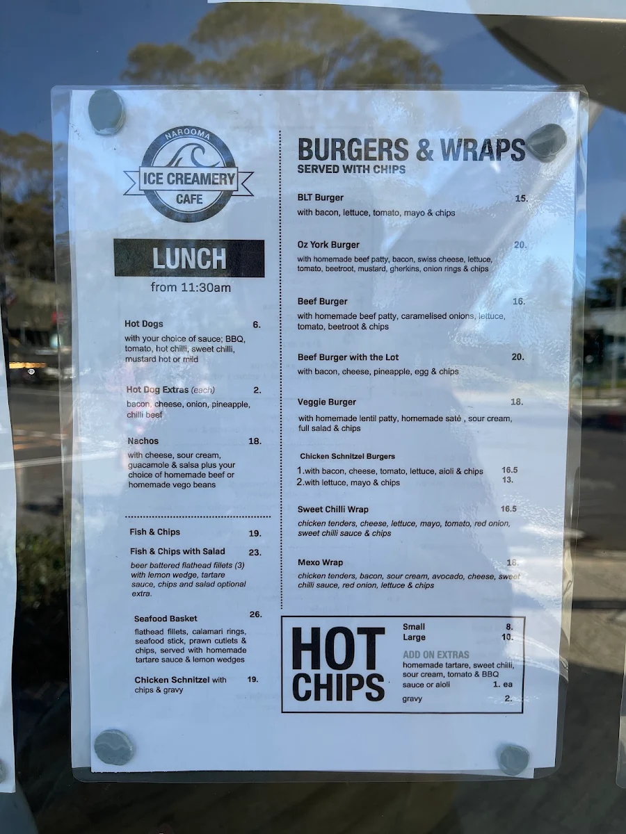 Menu, Narooma Ice Creamery Cafe